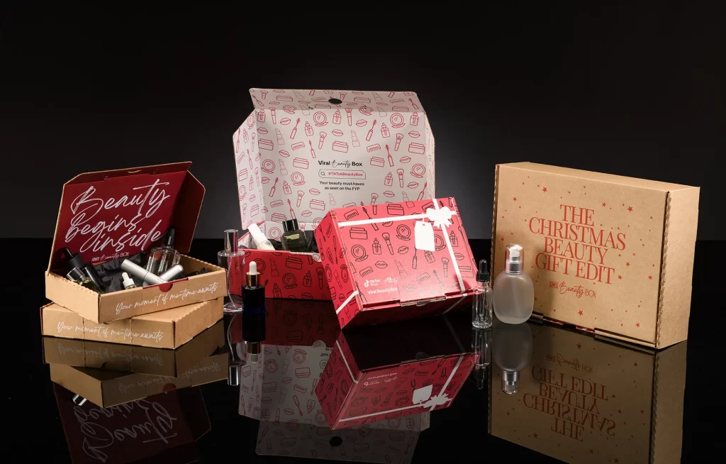 OK! Beauty Box ecommerce packaging including subscription box, Christmas box and TikTok box