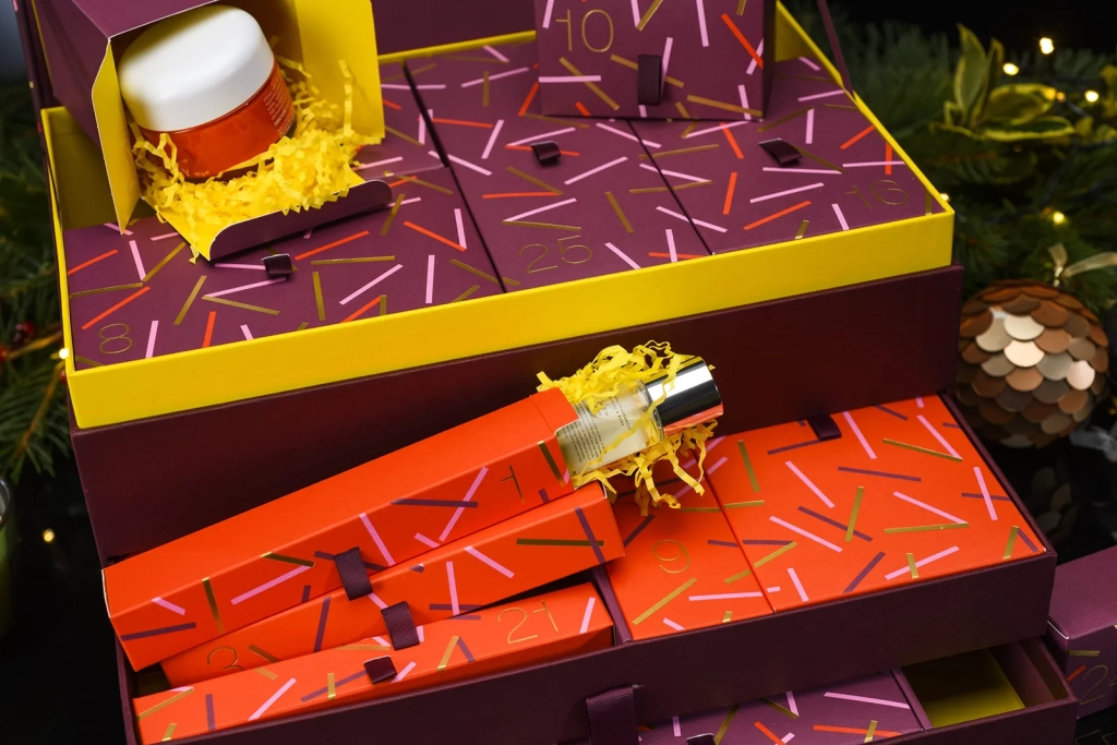 Selfridges 2023 beauty advent calendar detailed angle with open drawer