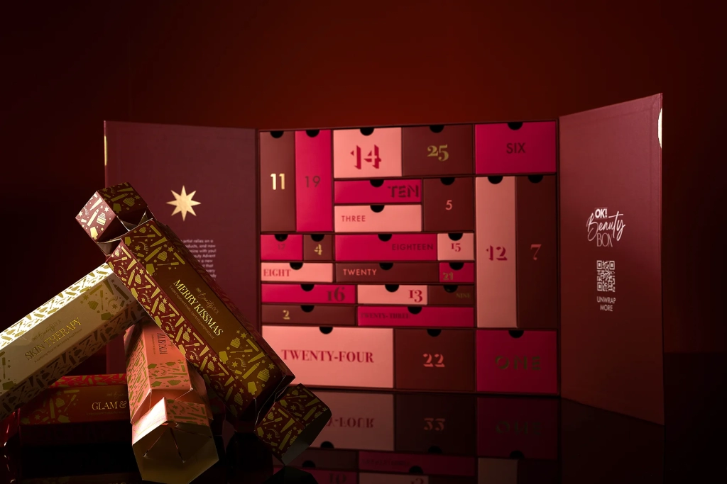 OK! Beauty Box 2025 advent calendar and beauty crackers packaging
